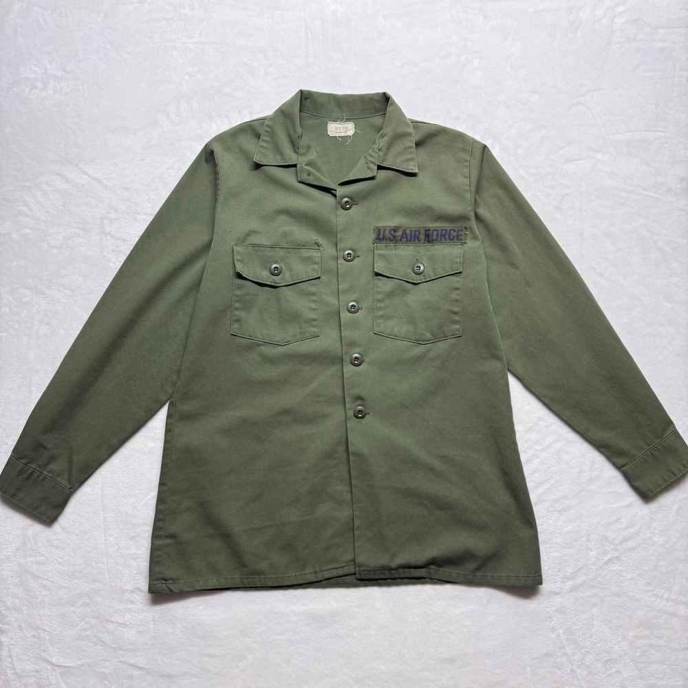 Vintage US Air Force Utility Work‎ Shirt Olive Green 16 1/2 X 34